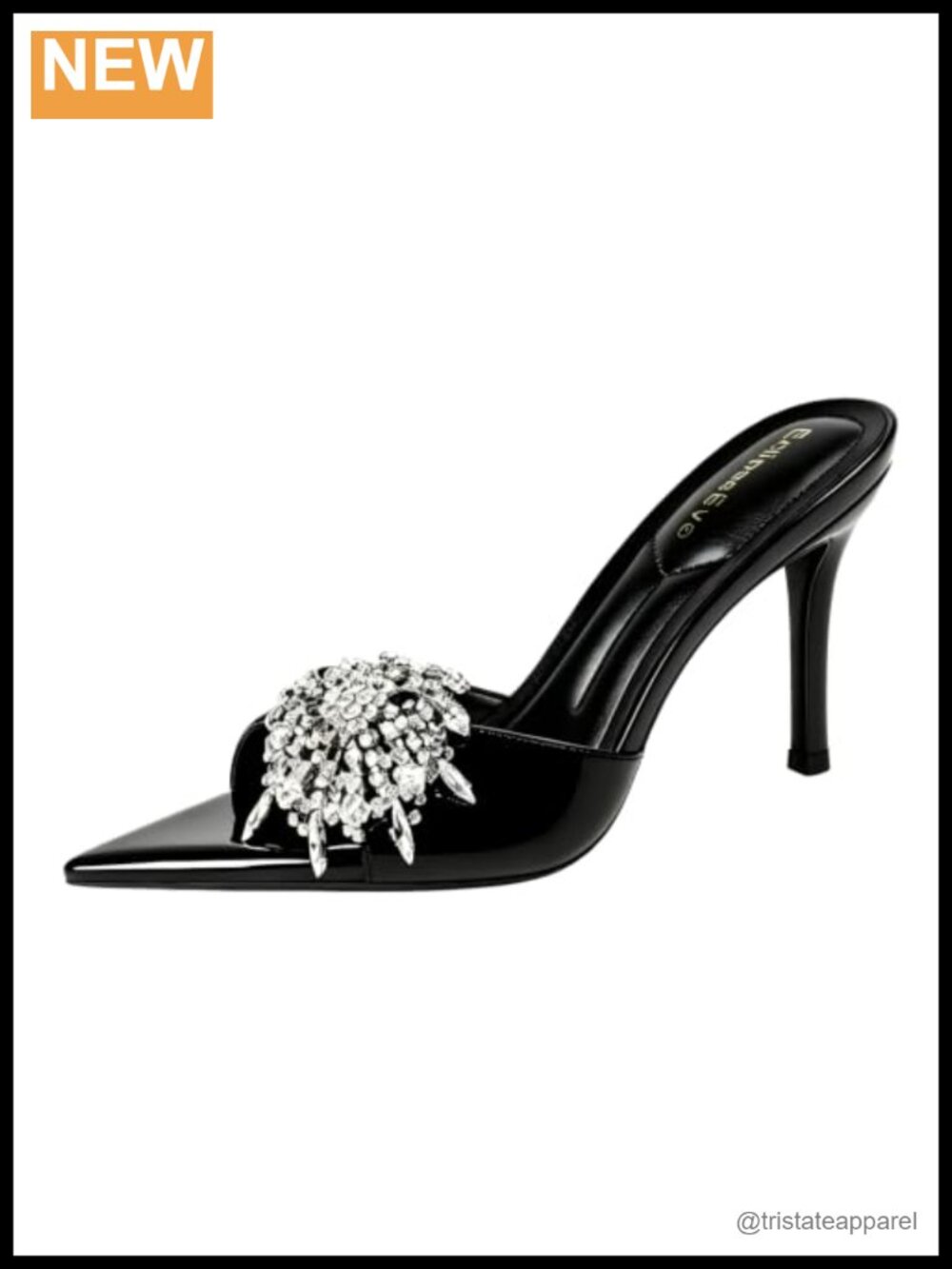 Open Toe Pointed Mule Heels 3.54 Inch Stiletto Patent Leather Slip On Dressy